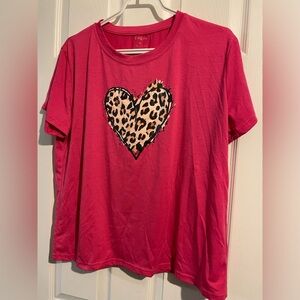 Shein pink tshirt with leopard heart
